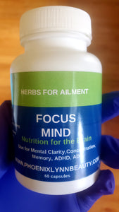 Focused Mind Herbal Supplement-Brain Focus-Memory-Clarity-Concentration 60CT.